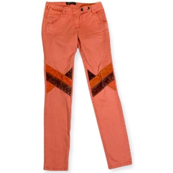 SCOTCH & SODA MAISON SCOTCH Coral/Mauve Suede Knee Patch Straight Leg Jeans‎ 25R - Picture 3 of 10